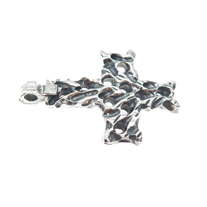 925 Sterling Silver Vintage Modernist Cross Oxidized Charm Pendant