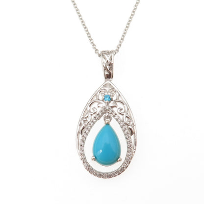 Chuck Clemency 925 Sterling Silver Real Turquoise Topaz & Apatite Necklace 20"