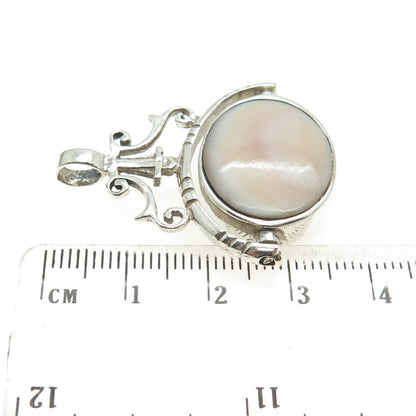 925 Sterling Silver Vintage Mother-of-Pearl Black Onyx Gem Double Sided Pendant