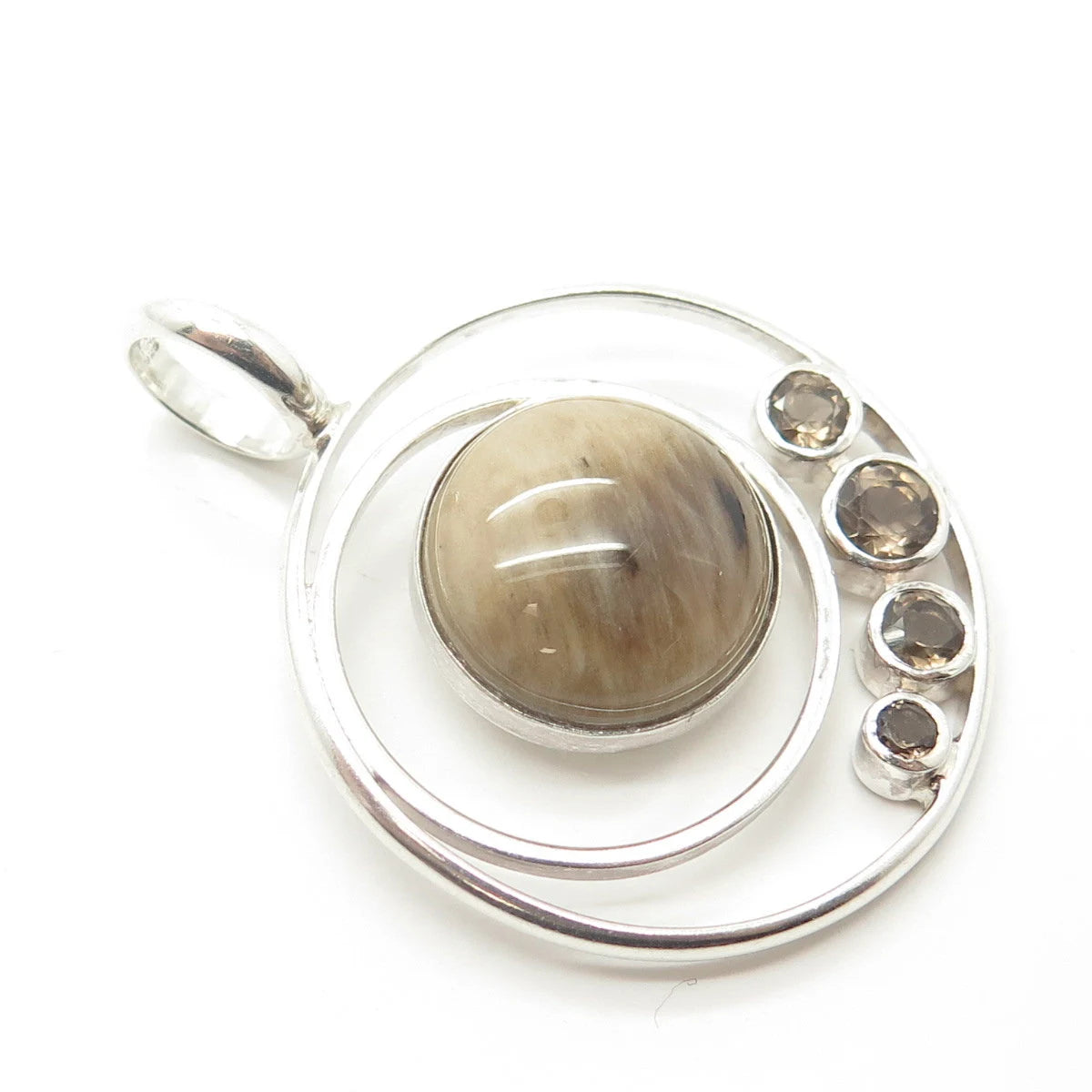 925 Sterling Silver Vintage Jay King Desert Rose Tiger Eye Smoky Quartz Pendant