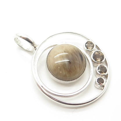 925 Sterling Silver Vintage Jay King Desert Rose Tiger Eye Smoky Quartz Pendant