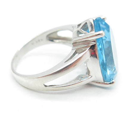 925 Sterling Silver Real Blue Topaz Gemstone Ring Size 7.25