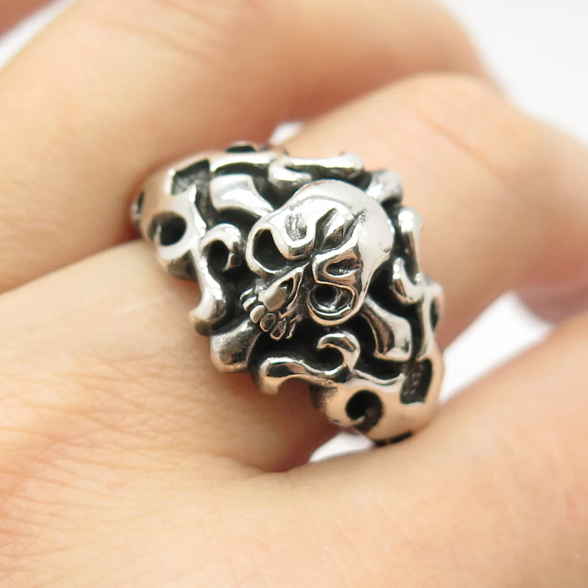 925 Sterling Silver Vintage Skull Man's Ring Size 11.5