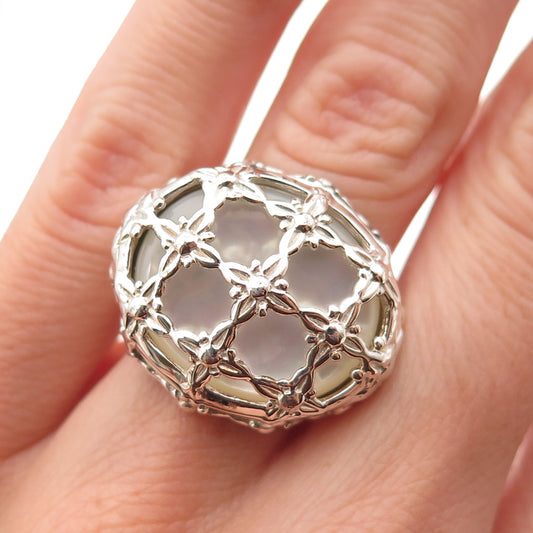 Collins 925 Sterling Silver Vintage Real MOP Floral Dome Ring Size 6
