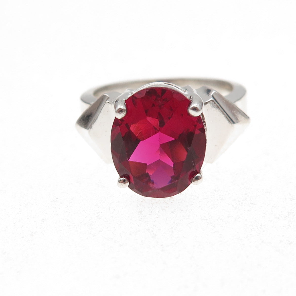 925 Sterling Silver Vintage Oval-Cut Pink C Z Modernist Ring Size 7