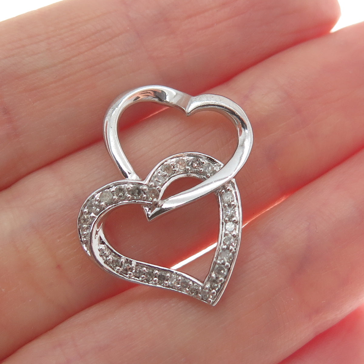 925 Sterling Silver Real Diamond Interlocked Couple Heart Minimalist Pendant