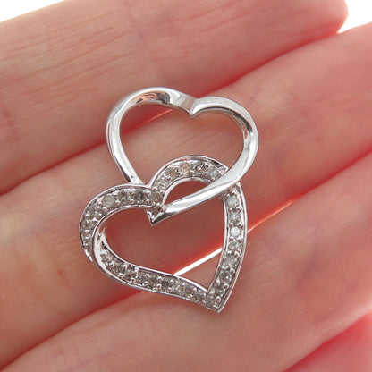 925 Sterling Silver Real Diamond Interlocked Couple Heart Minimalist Pendant