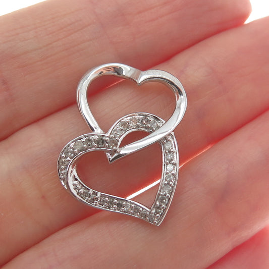 925 Sterling Silver Real Diamond Interlocked Couple Heart Minimalist Pendant