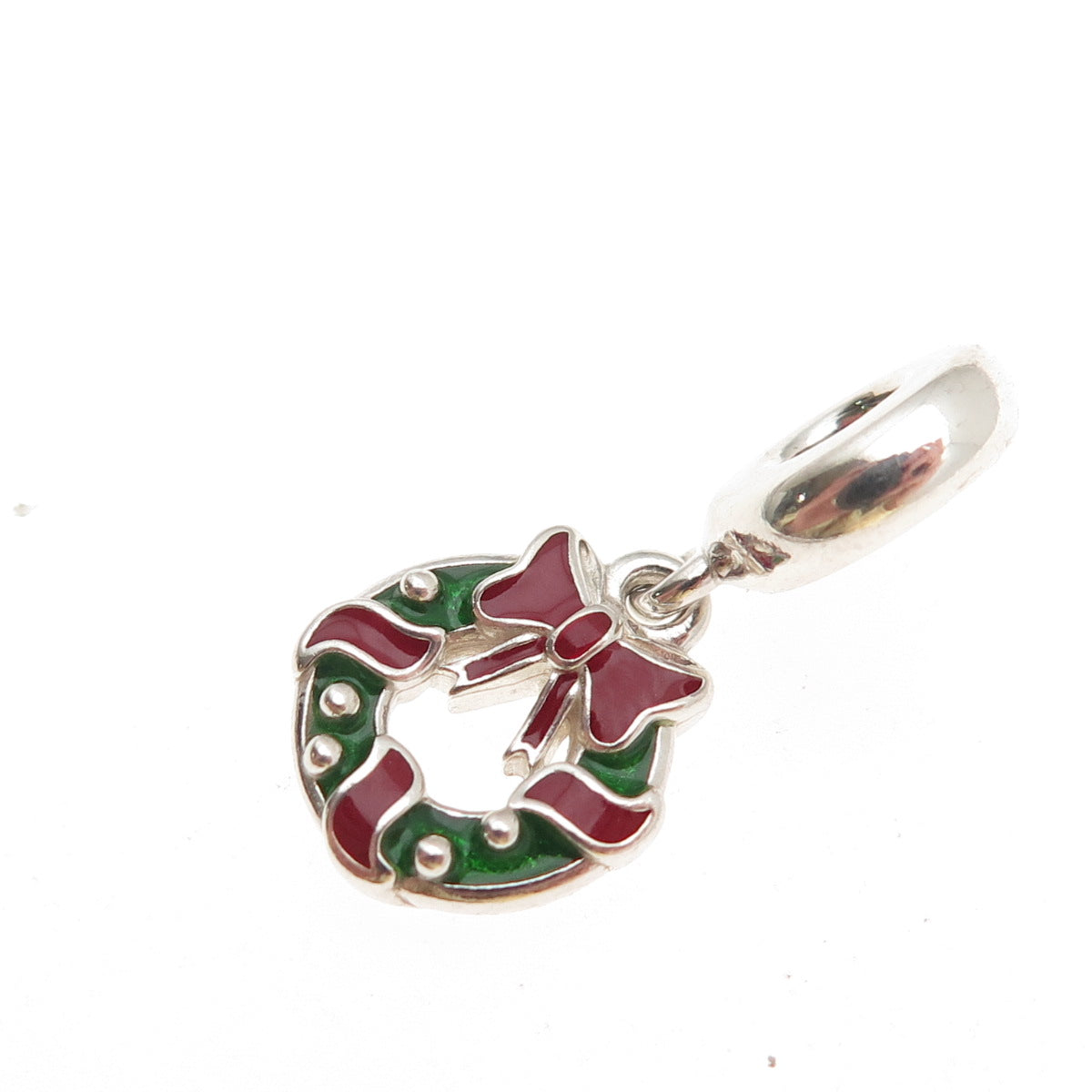 PANDORA 925 Sterling Silver Enamel Holiday Wreath Dangle Charm