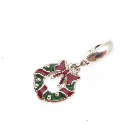PANDORA 925 Sterling Silver Enamel Holiday Wreath Dangle Charm