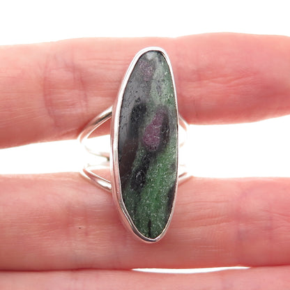 Old Pawn 925 Sterling Silver Vintage Southwestern Ruby in Zoisite Ring Size 7.25