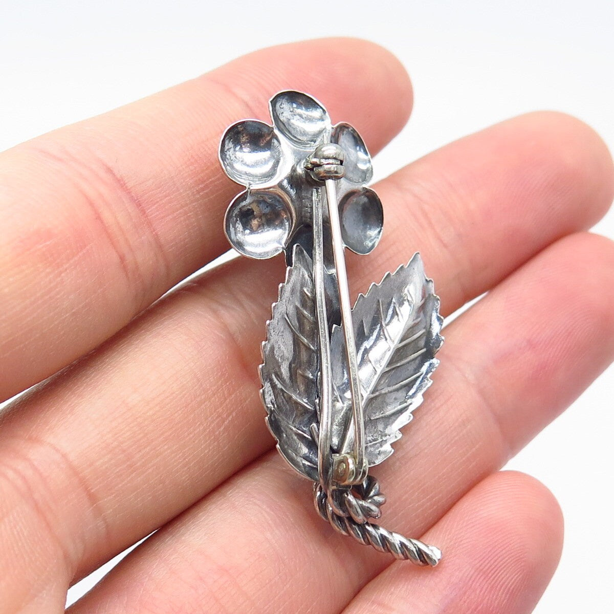 925 Sterling Silver Vintage Floral Pin Brooch