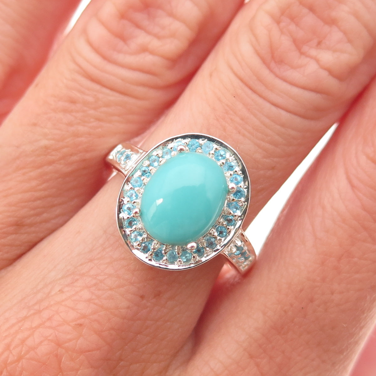 925 Sterling Silver Real Sleeping Beauty Turquoise & Apatite Ring Size 8