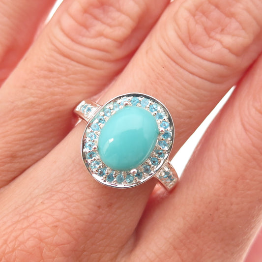 925 Sterling Silver Real Sleeping Beauty Turquoise & Apatite Ring Size 8