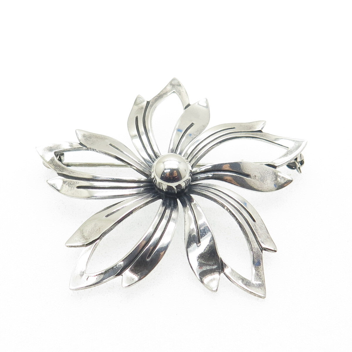 N.E. FROM 925S Sterling Silver Vintage Denmark Flower Oxidized Pin Brooch