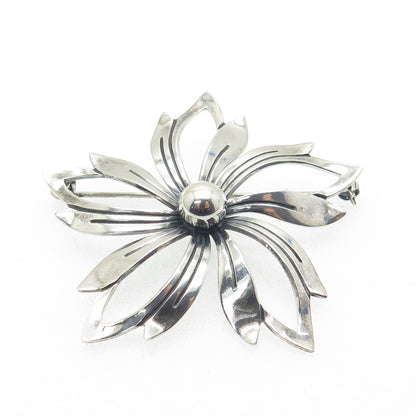 N.E. FROM 925S Sterling Silver Vintage Denmark Flower Oxidized Pin Brooch
