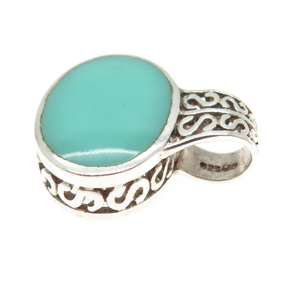 925 Sterling Silver Vintage Real Sleeping Beauty Turquoise Gem Slide Pendant