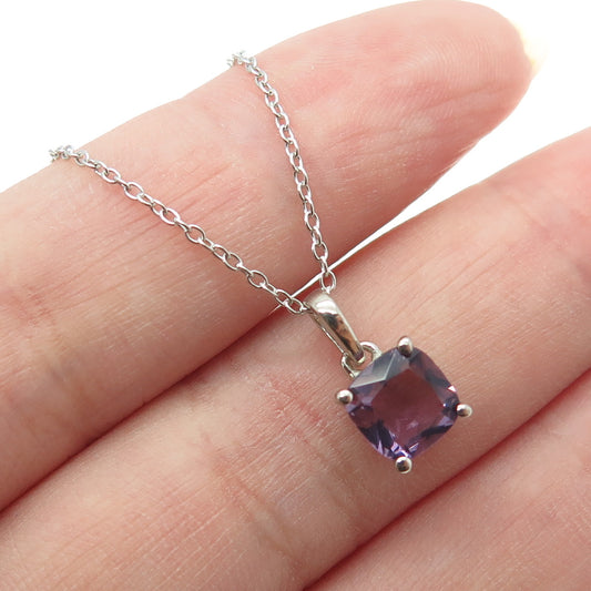 925 Sterling Silver Real Cushion-Cut Amethyst Cable Chain Necklace 18"