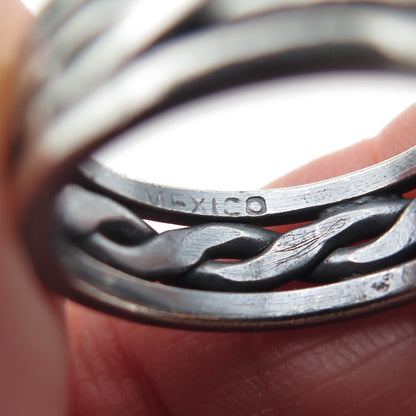 925 Sterling Silver Vintage Mexico Woven Oxidized Band Ring Size 7