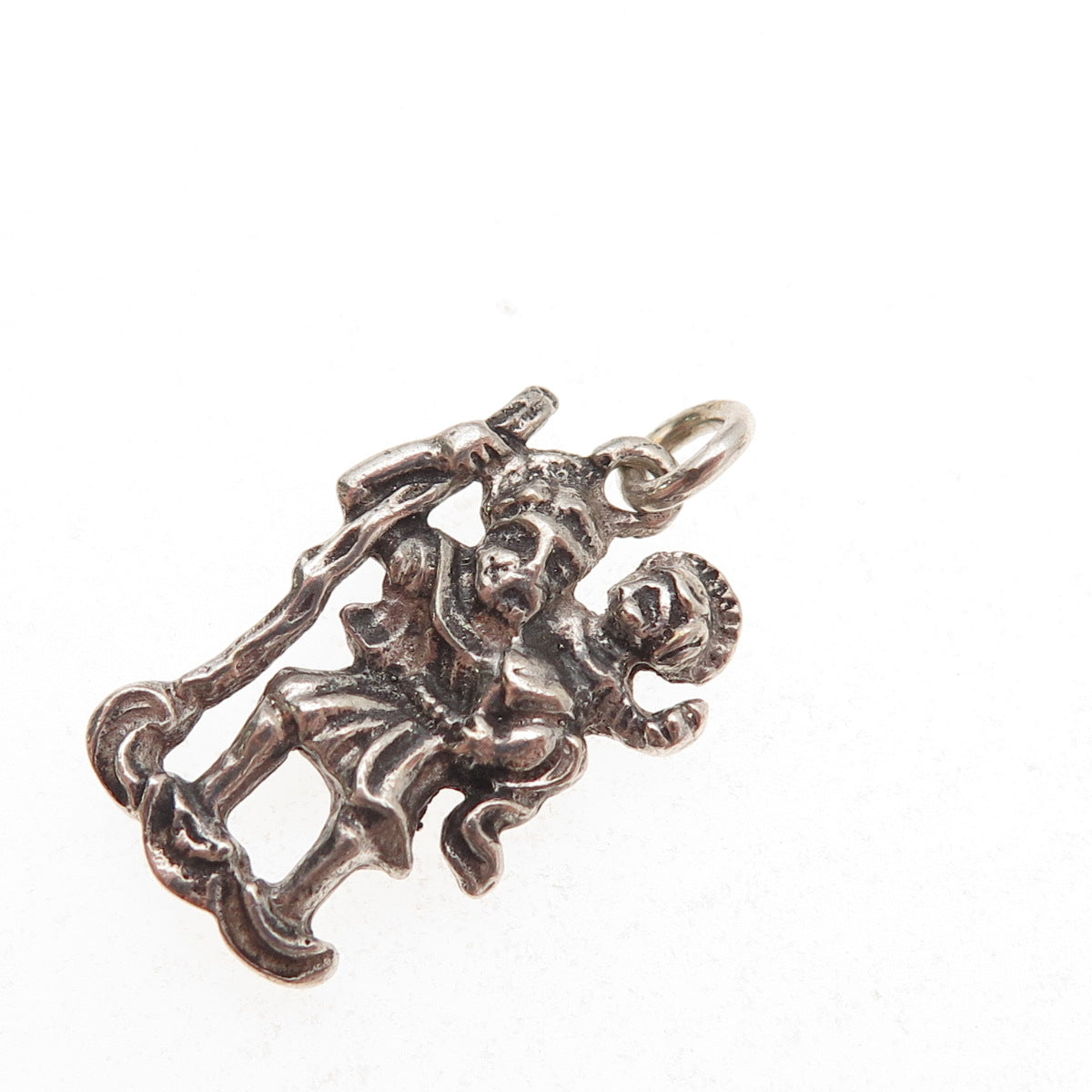 835 Silver Antique Art Deco Germany Saint Christopher Oxidized Charm Pendant