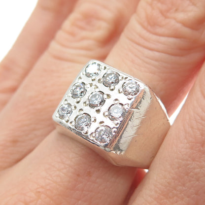 925 Sterling Silver Vintage Round-Cut C Z Signet Ring Size 9