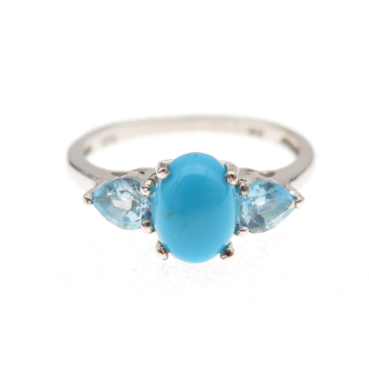 Chuck Clemency 925 Sterling Silver Real Turquoise & Blue Topaz Ring Size 8.25