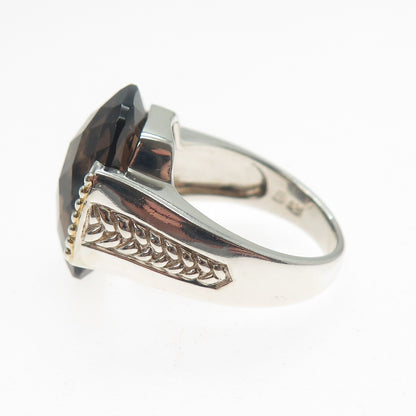 MICHELLE ALBALA Sterling Silver 2-Tone Vintage Real Smoky Quartz Ring Size 9.25