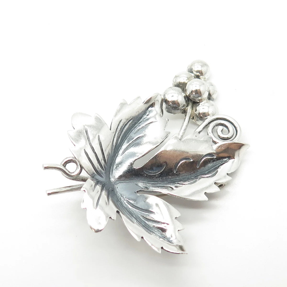 925 Sterling Silver Vintage Mexico Grape Vine Handmade Pin Brooch
