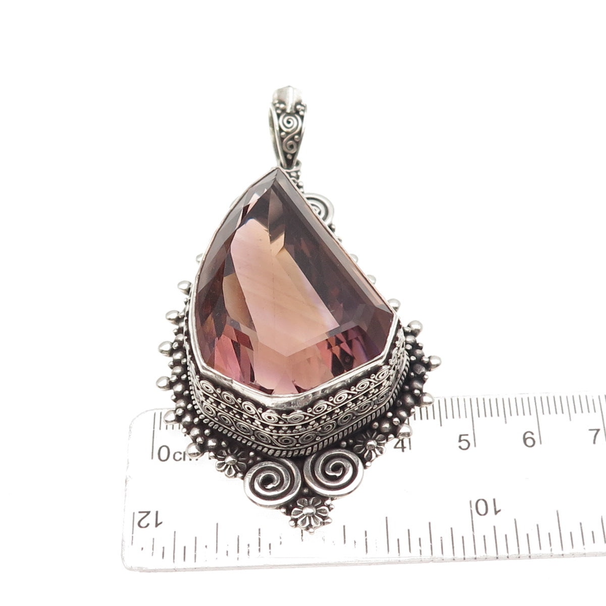 925 Sterling Silver Vintage Real Ametrine Swirl Beaded Large 69.7g Pendant