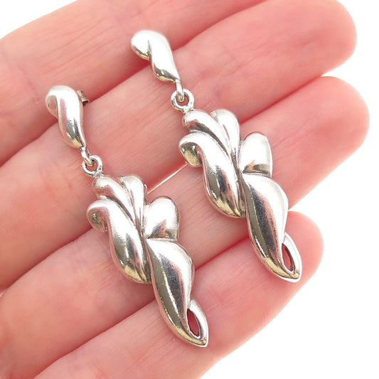 925 Sterling Silver Vintage Modernist Floral Dangle Earrings