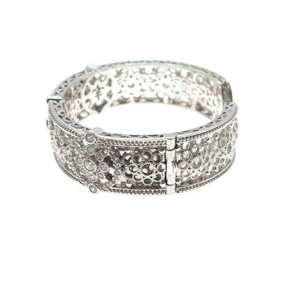 JUDITH RIPKA Sterling Silver Round-Cut C Z Flower Adjustable Cuff Bracelet 7"