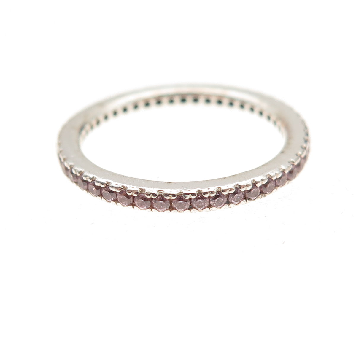 Silvio Hidalgo 925 Sterling Silver Round-Cut Pink C Z Eternity Band Ring Size 5