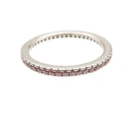 Silvio Hidalgo 925 Sterling Silver Round-Cut Pink C Z Eternity Band Ring Size 5