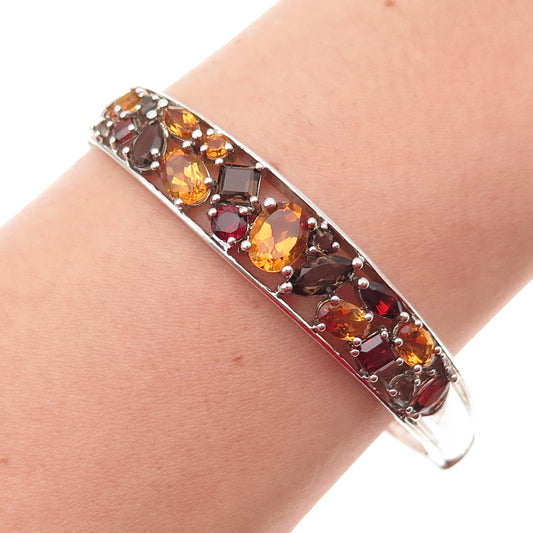 ALWAND VAHAN 925 Sterling Vintage Real Garnet Citrine Quartz Bangle Bracelet 7"