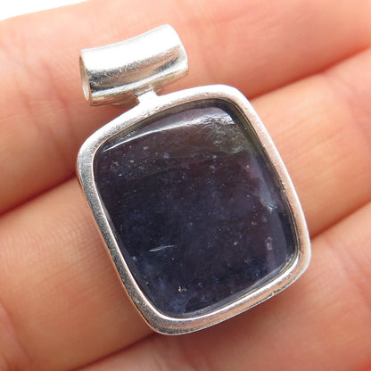 925 Sterling Silver Vintage Real Cabochon Lepidolite & Moonstone Slide Pendant