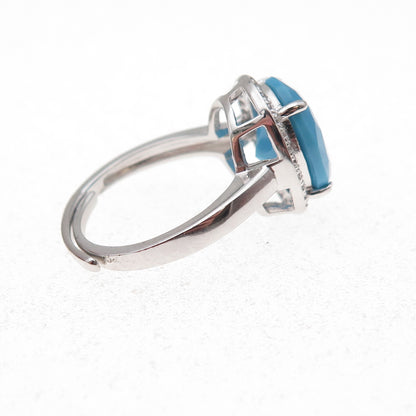 925 Sterling Silver Real Sleeping Beauty Turquoise & C Z Ring Size 5.5