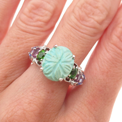 Chuck Clemency Sterling Silver Real Turquoise & Multi-Color Gem Ring Size 8.5