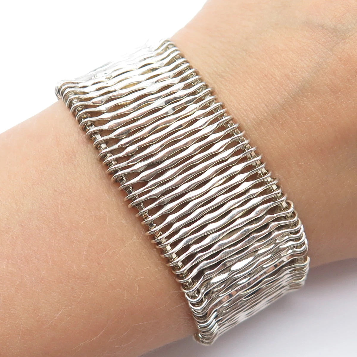 925 Sterling Silver Vintage Chateau d'Argent Wide Bar Link Bracelet 7"