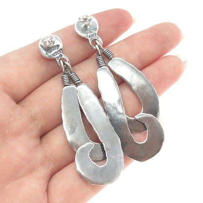 925 Sterling Silver Vintage Mexico Feather Modernist Dangling Earrings