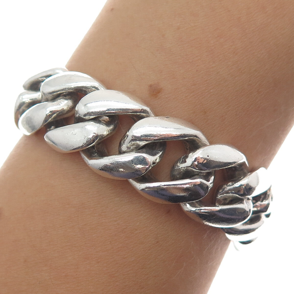 925 Sterling Silver Vintage Solid 99.6g. Cuban Link Bracelet 8"