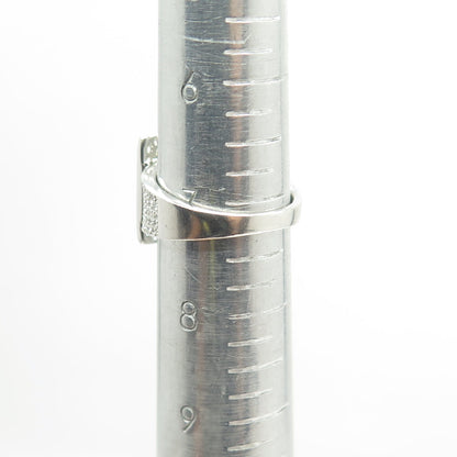 925 Sterling Silver Pave C Z Belt Buckle Ring Size 7.25