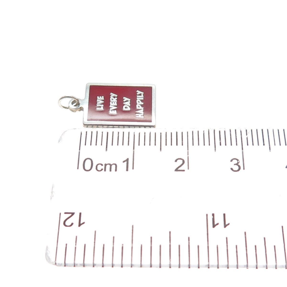 925 Sterling Silver Red Enamel Live Every Day Happily Minimalist Charm Pendant