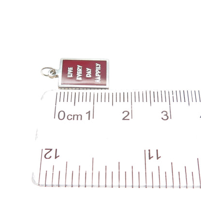 925 Sterling Silver Red Enamel Live Every Day Happily Minimalist Charm Pendant