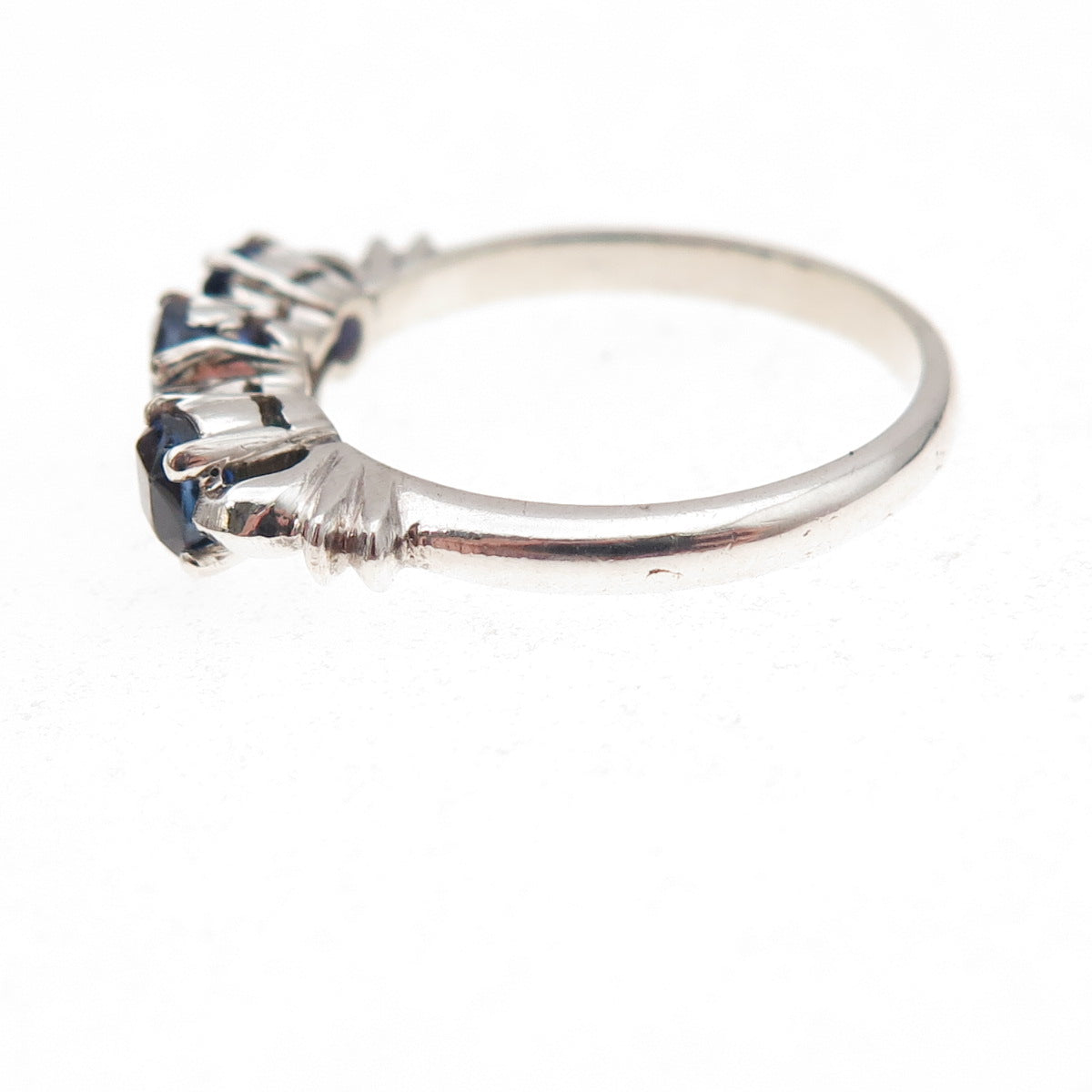 925 Sterling Silver Antique Art Deco Real Diamond & Sapphire Ring Size 7
