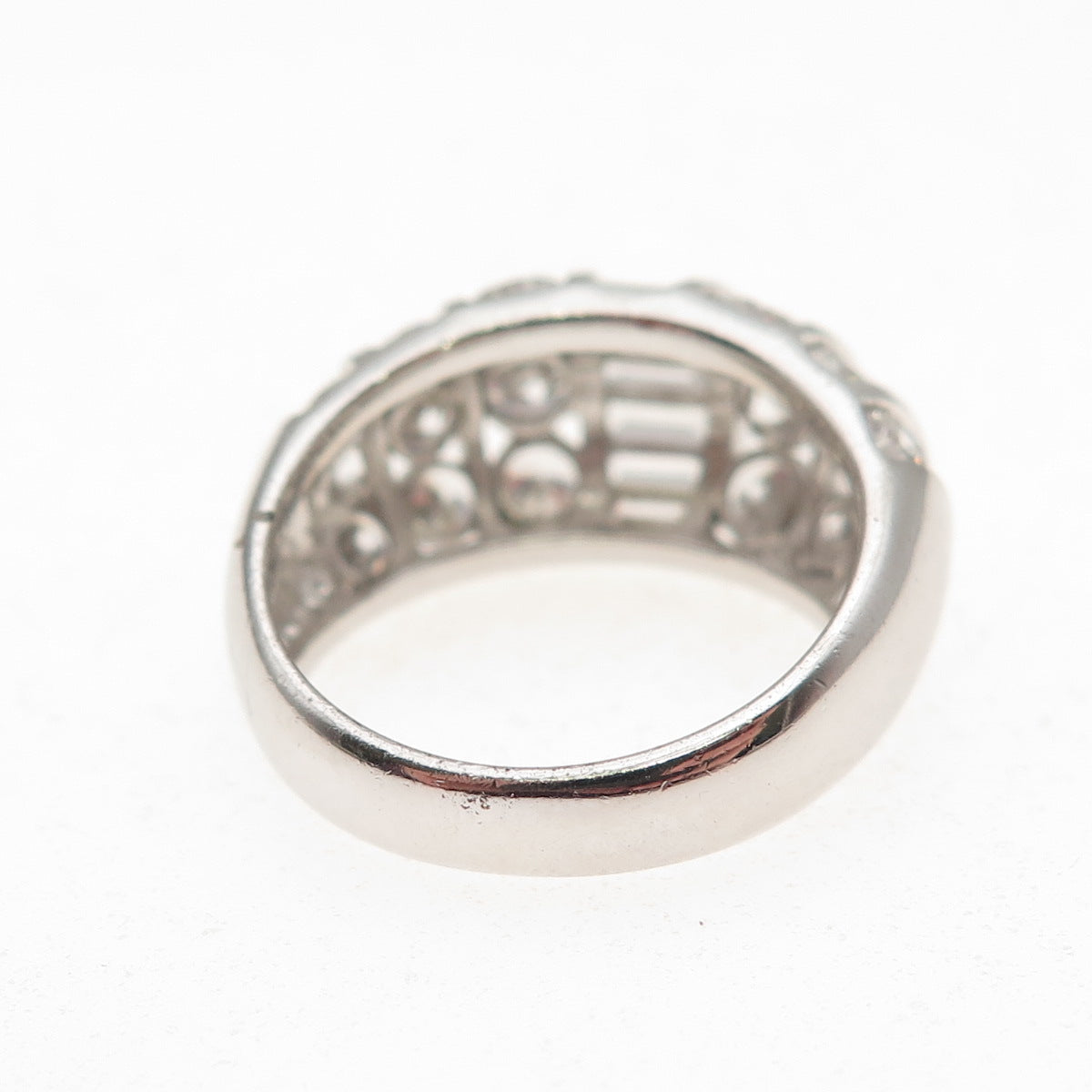 925 Sterling Silver Round & Emerald-Cut C Z Dome Ring Size 7