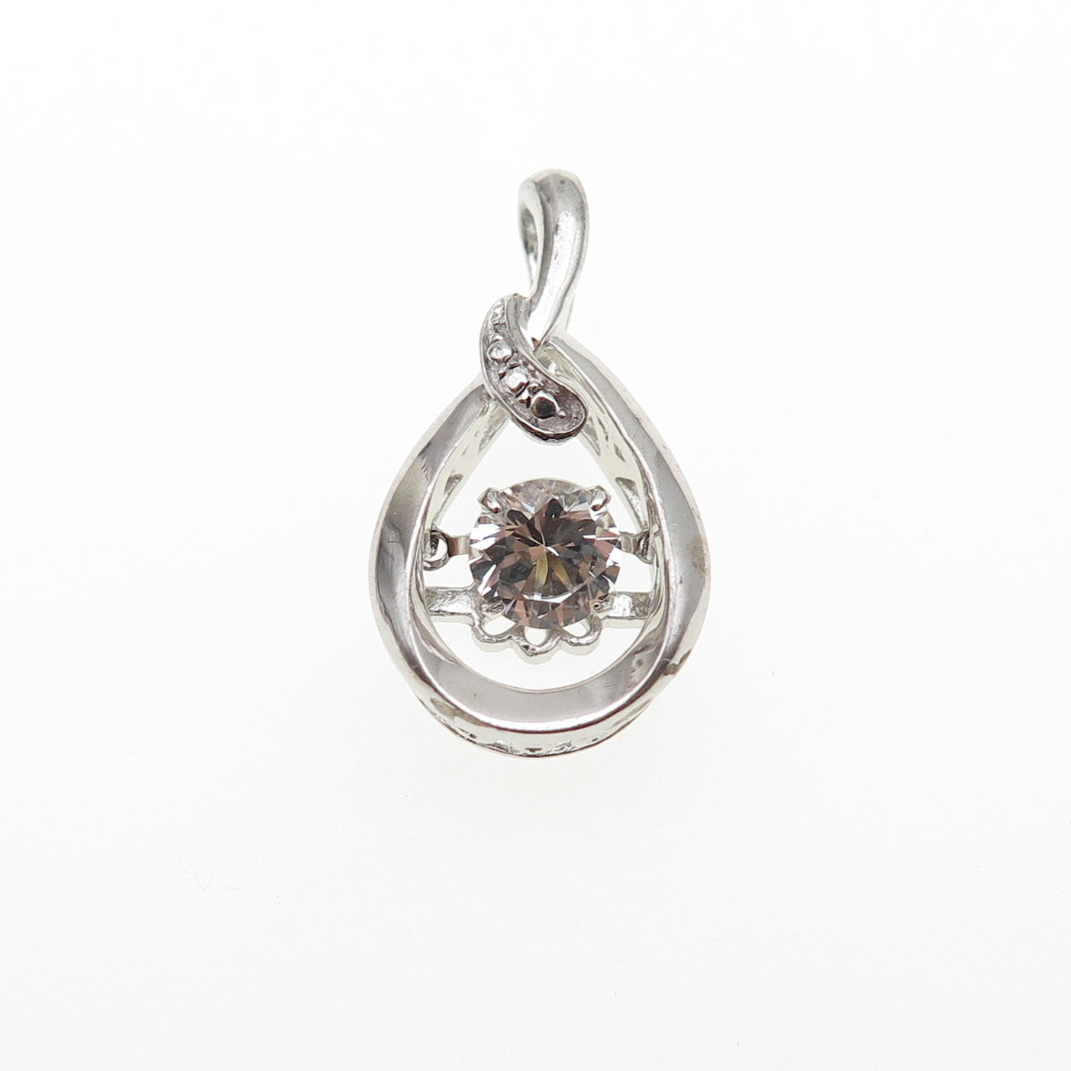 925 Sterling Silver Real Round-Cut White Topaz Teardrop Mini Charm Pendant