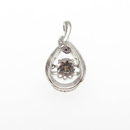 925 Sterling Silver Real Round-Cut White Topaz Teardrop Mini Charm Pendant