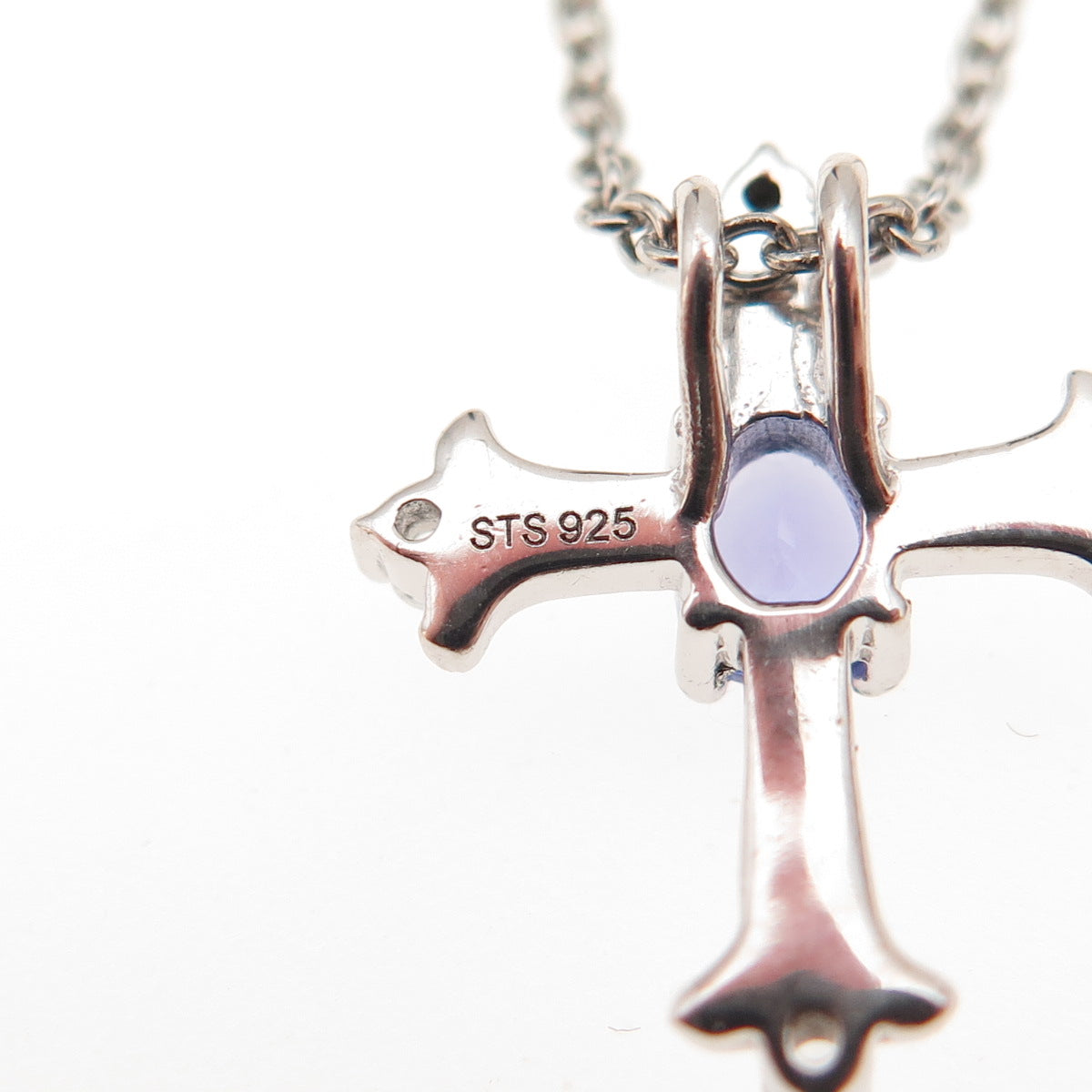 Chuck Clemency 925 Sterling Silver Real Tanzanite White Topaz Cross Necklace 20"