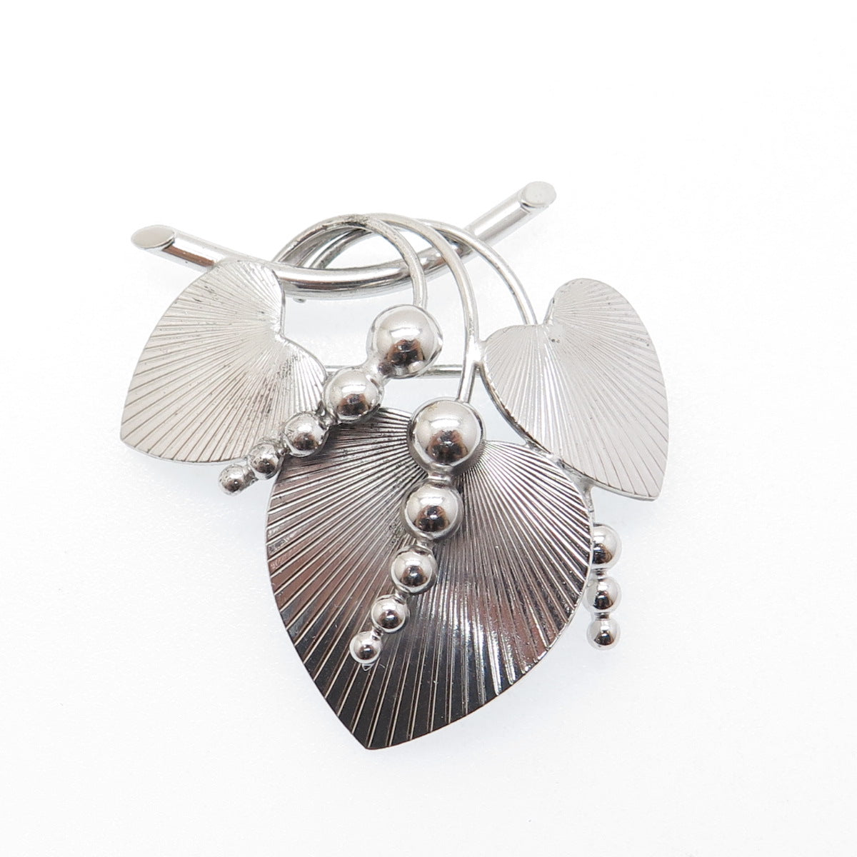 CARL ART 925 Sterling Silver Antique Art Deco Floral Heart Pin Brooch