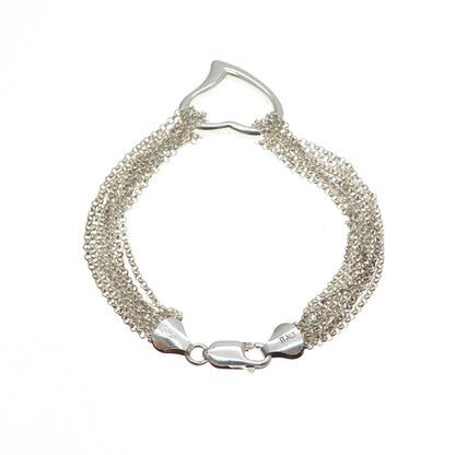 925 Sterling Silver Vintage Italy Heart Multi-Strand Rolo Link Bracelet 6.75"